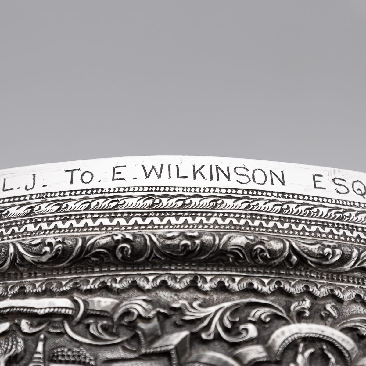 Ancienne coupe birmane en argent massif repoussé du 20e siècle 