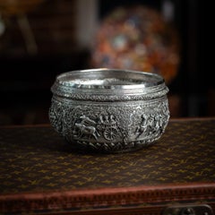 Antique 20th Century Burmese Repoussé Solid Silver "Jataka Tales" Bowl c.1910