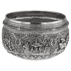 Antique 20th Century Burmese Repoussé Solid Silver "Jataka Tales" Bowl c.1910