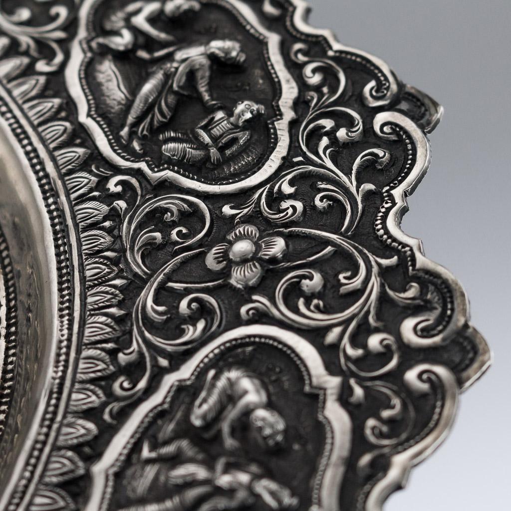 Antique 20th Century Burmese Solid Silver Handcrafted Dish, circa 1900 6