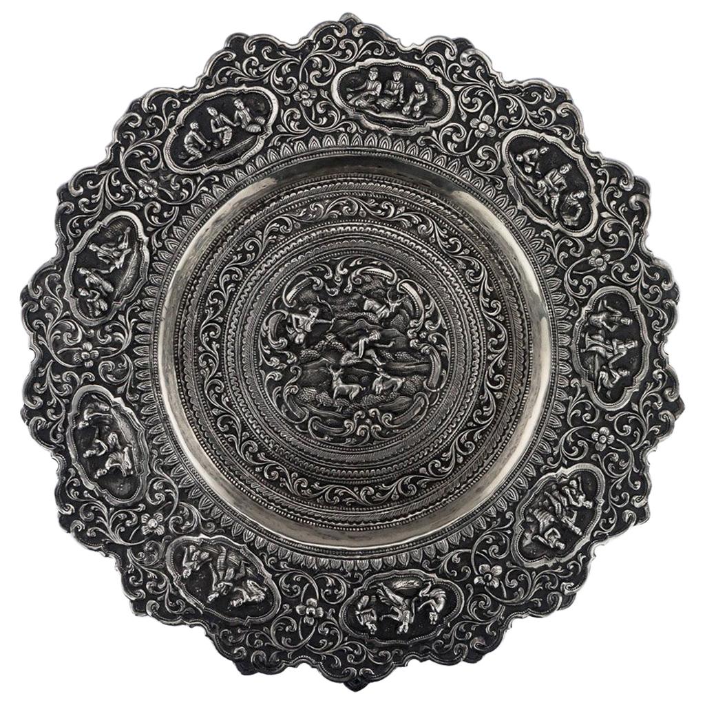 Antique 20th Century Burmese Solid Silver Handcrafted Dish, circa 1900