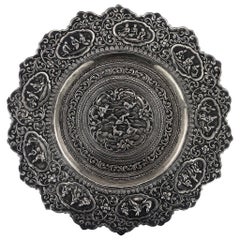 Antique 20th Century Burmese Solid Silver Handcrafted Dish, circa 1900
