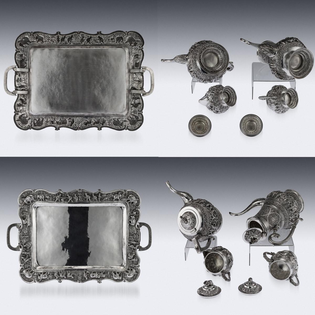 Antique 20th Century Burmese Solid Silver Tea and Coffee Set on Tray, circa 1920 2