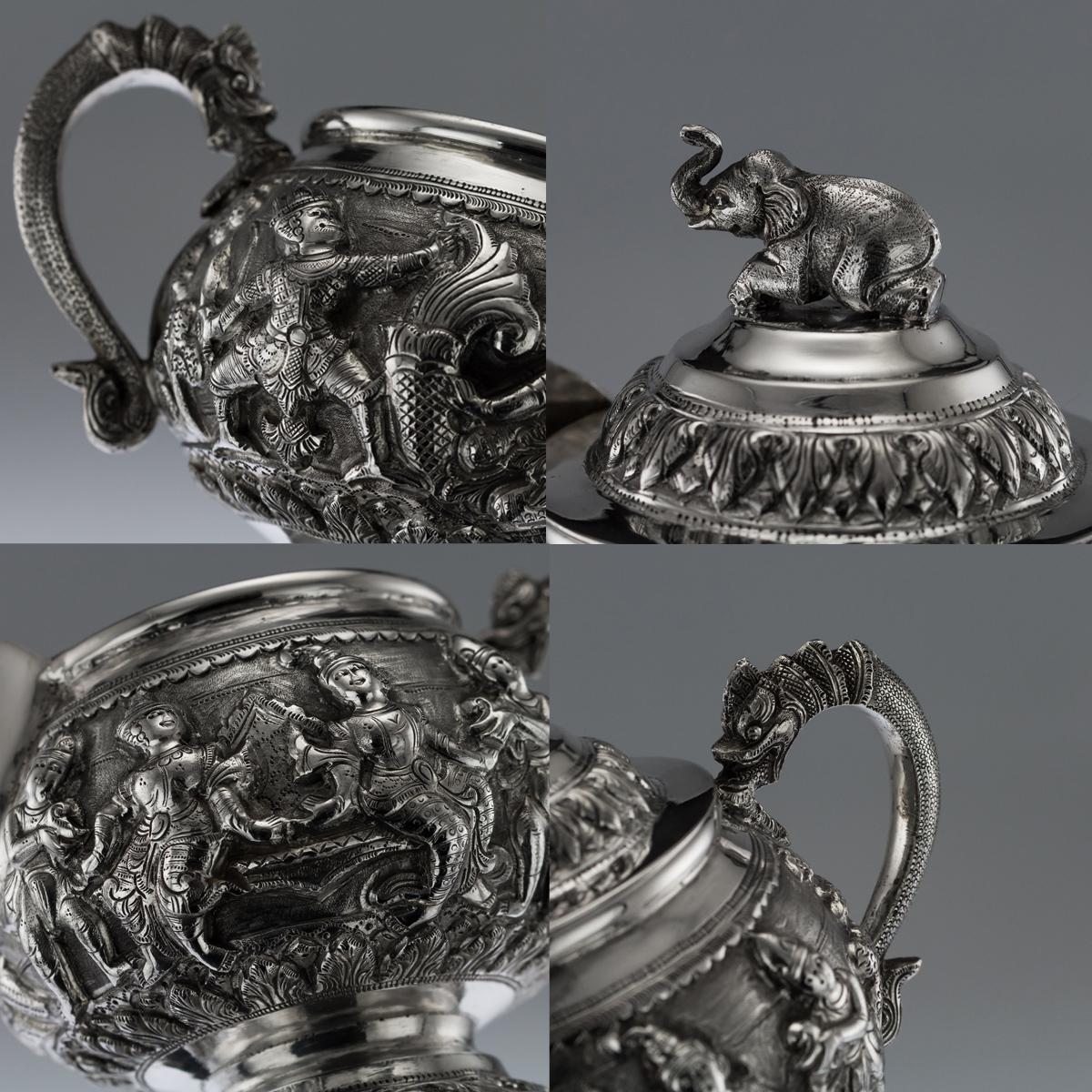 Antique 20th Century Burmese Solid Silver Tea and Coffee Set on Tray, circa 1920 3
