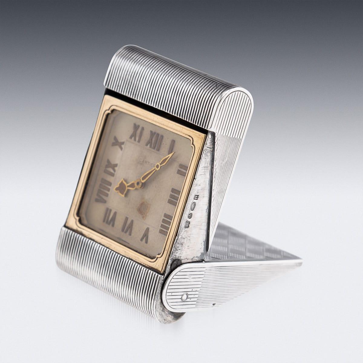 French Antique 20th Century Cartier Solid Silver Travel Clock c.1908 For Sale