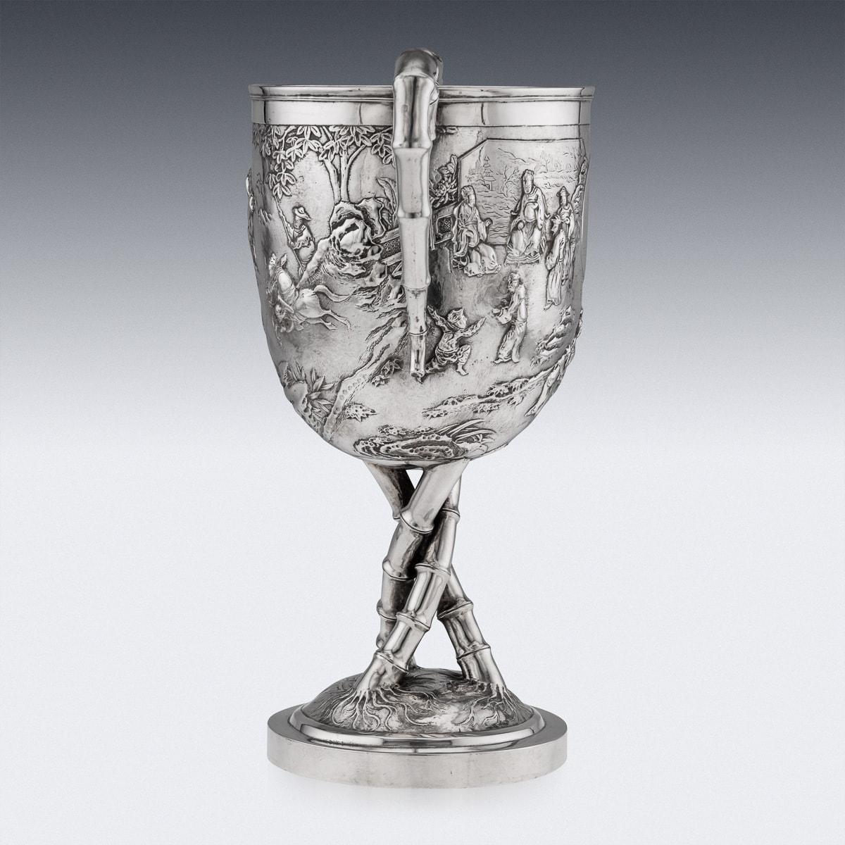Early 20th Century Antique 20th Century Chinese Export Silver Trophy Cup On Base, Luen Wo c.1900 For Sale