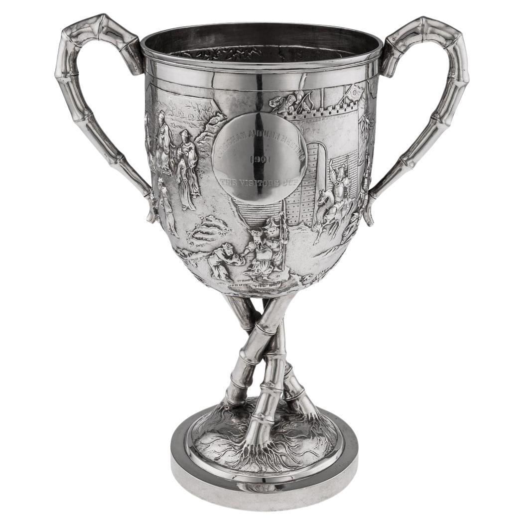 Antique 20th Century Chinese Export Silver Trophy Cup On Base, Luen Wo c.1900 For Sale