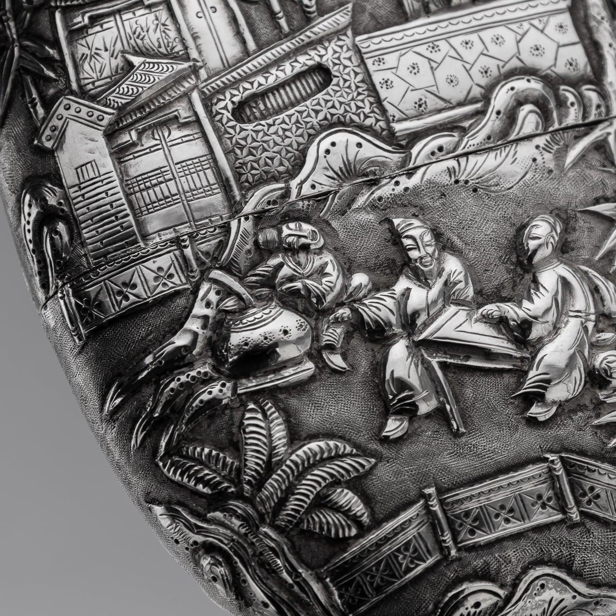 Antigua petaca de plata maciza de exportación china del siglo XX, Cantón c.1900 en venta 6