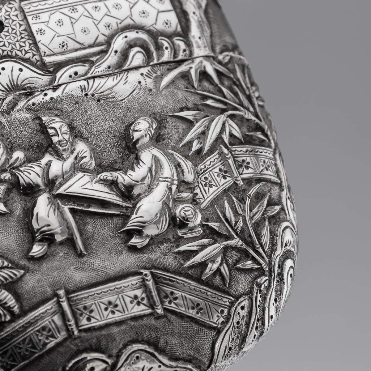 Antigua petaca de plata maciza de exportación china del siglo XX, Cantón c.1900 en venta 7