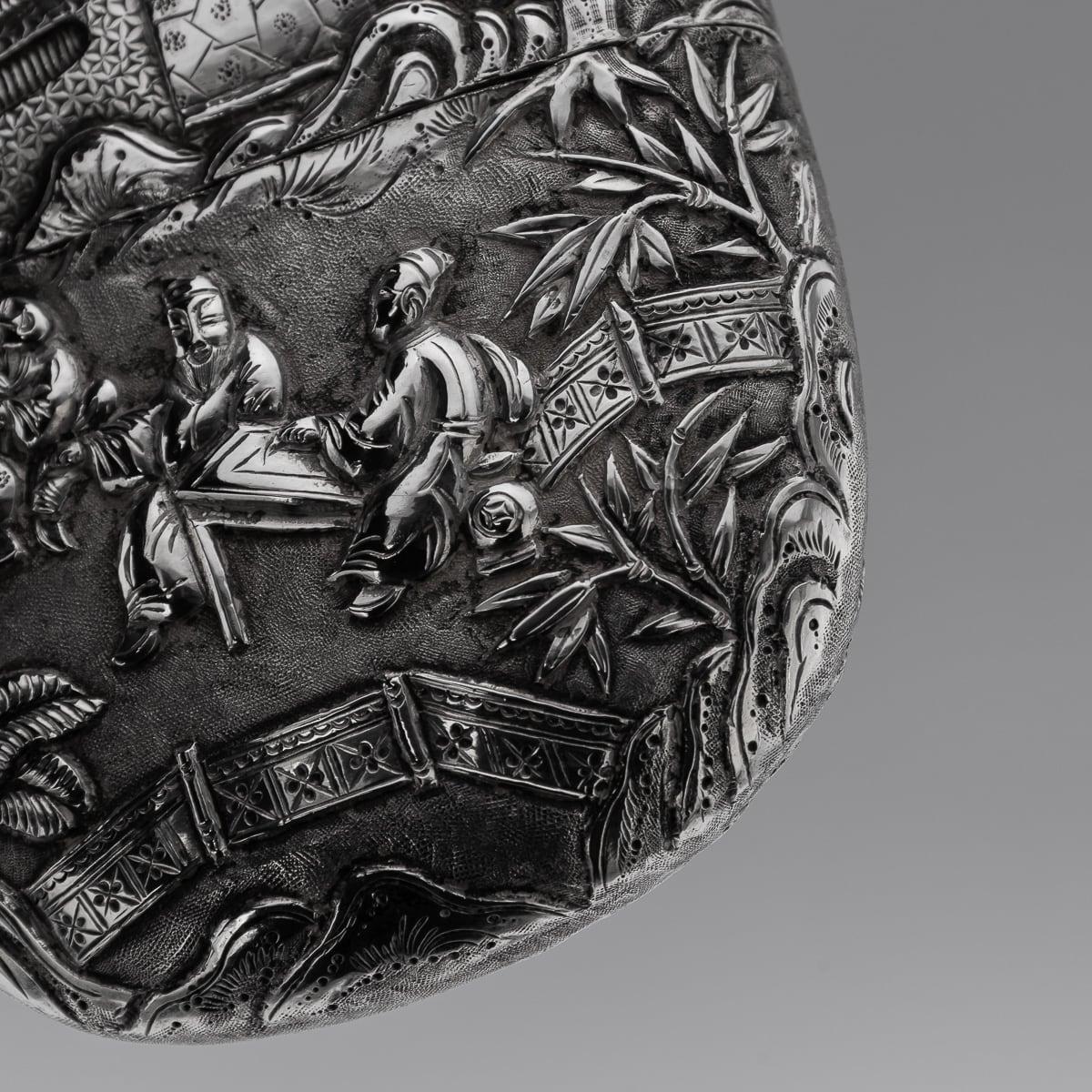 Antigua petaca de plata maciza de exportación china del siglo XX, Cantón c.1900 en venta 8