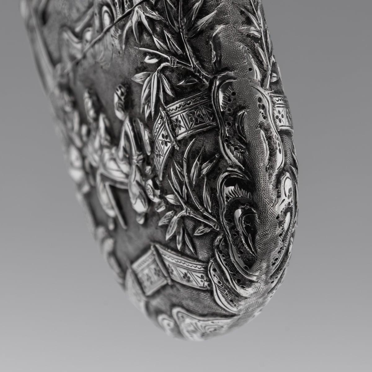 Antigua petaca de plata maciza de exportación china del siglo XX, Cantón c.1900 en venta 9