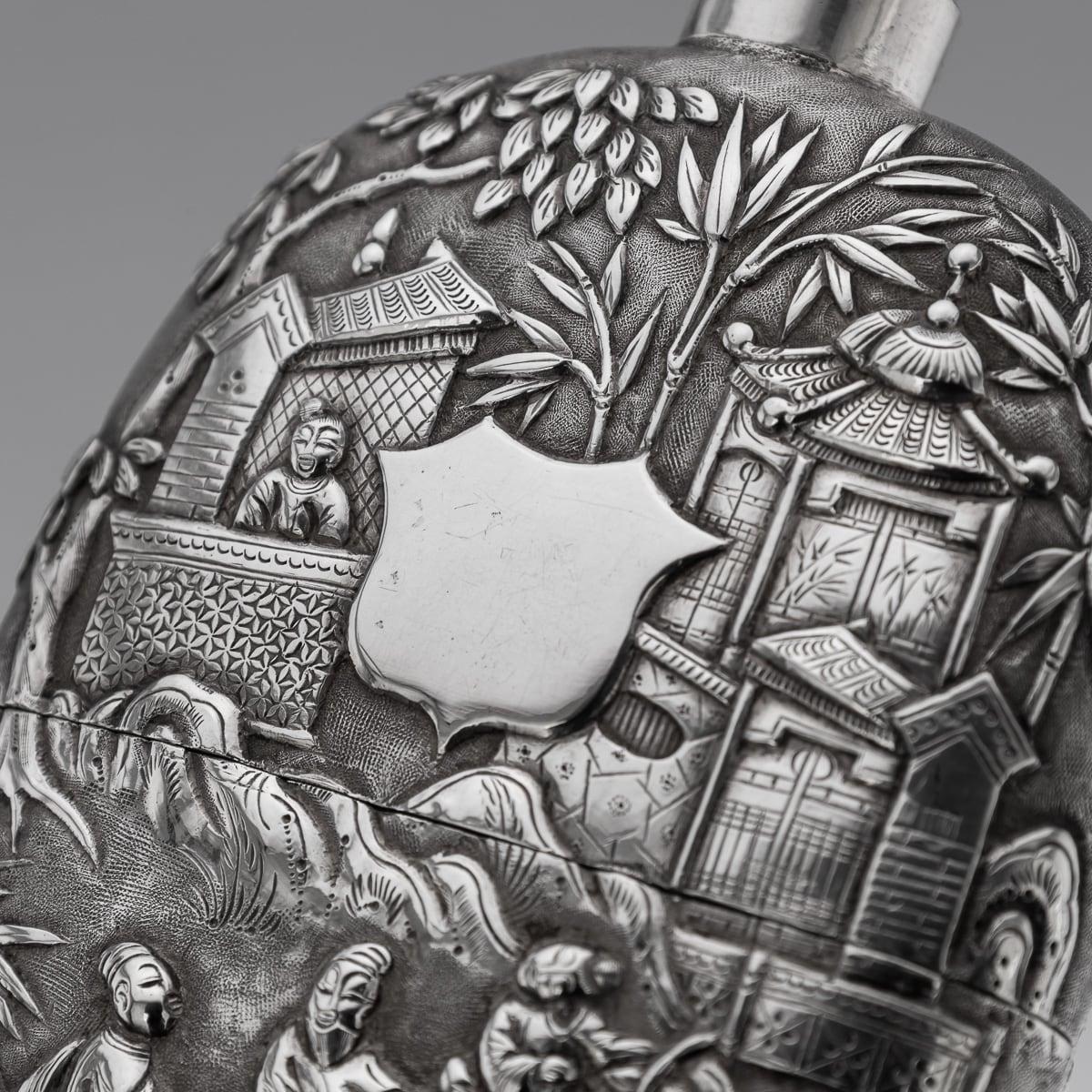 Antigua petaca de plata maciza de exportación china del siglo XX, Cantón c.1900 en venta 10