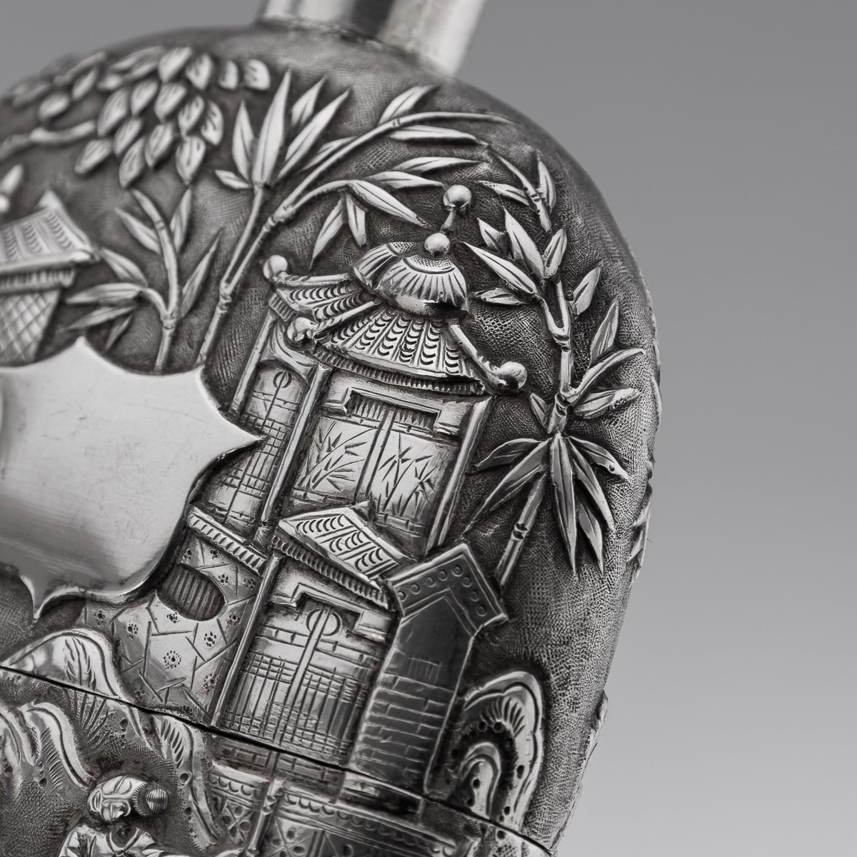 Antigua petaca de plata maciza de exportación china del siglo XX, Cantón c.1900 en venta 11