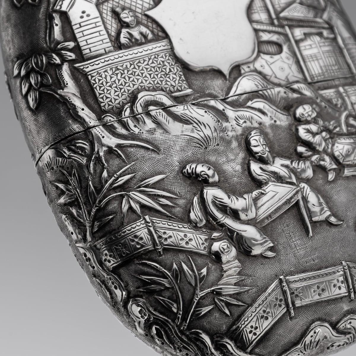 Antigua petaca de plata maciza de exportación china del siglo XX, Cantón c.1900 en venta 12