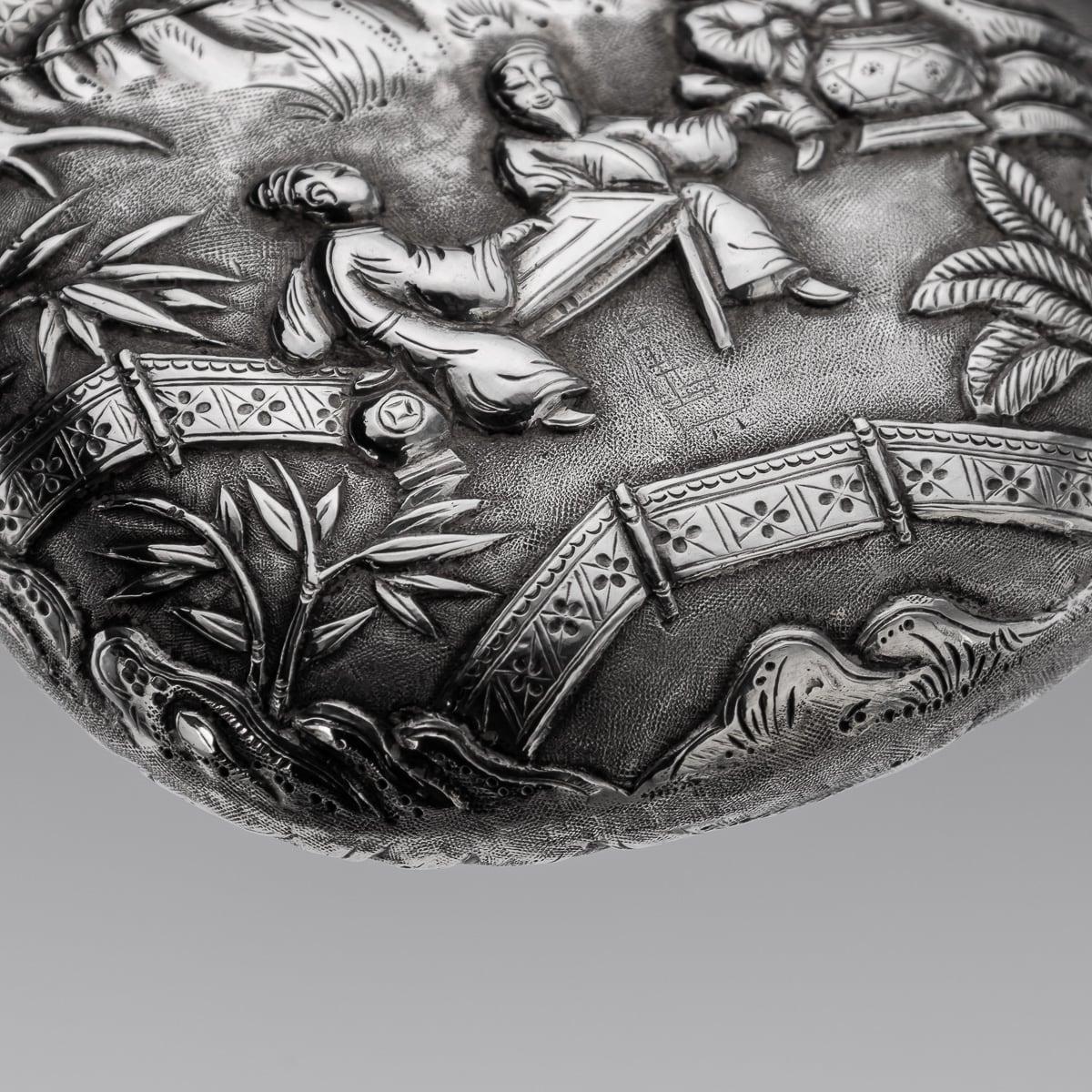 Antigua petaca de plata maciza de exportación china del siglo XX, Cantón c.1900 en venta 13