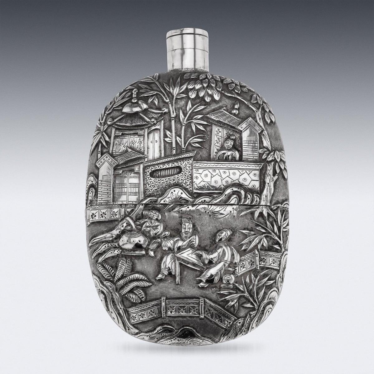 Antigua petaca de plata maciza de exportación china del siglo XX, Cantón c.1900 Otro en venta