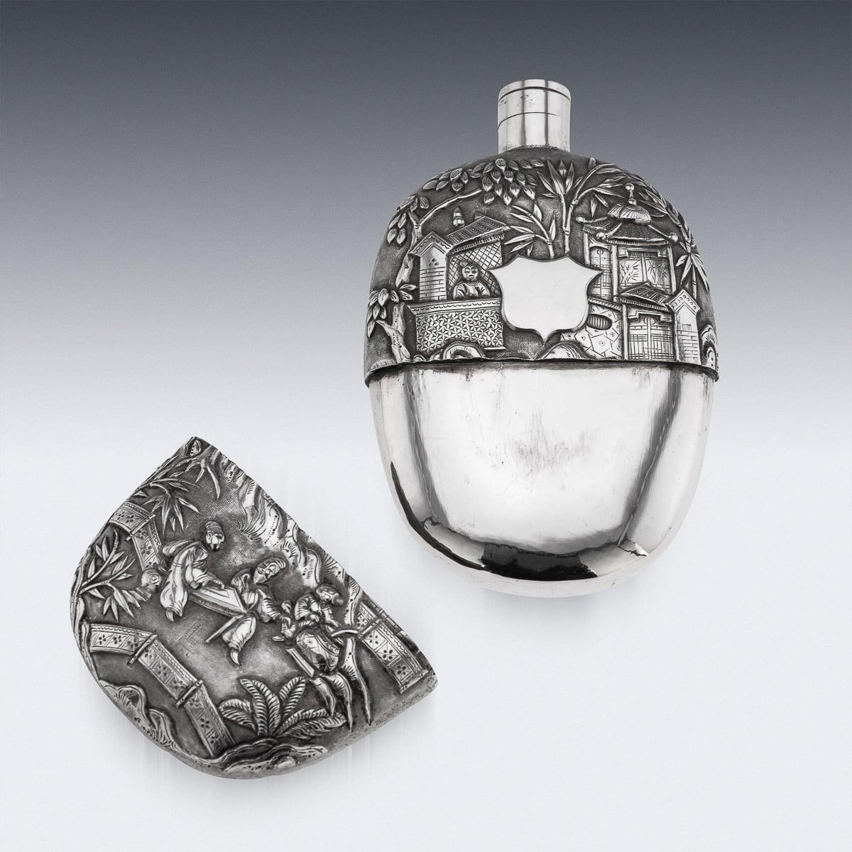 Antigua petaca de plata maciza de exportación china del siglo XX, Cantón c.1900 Chino en venta