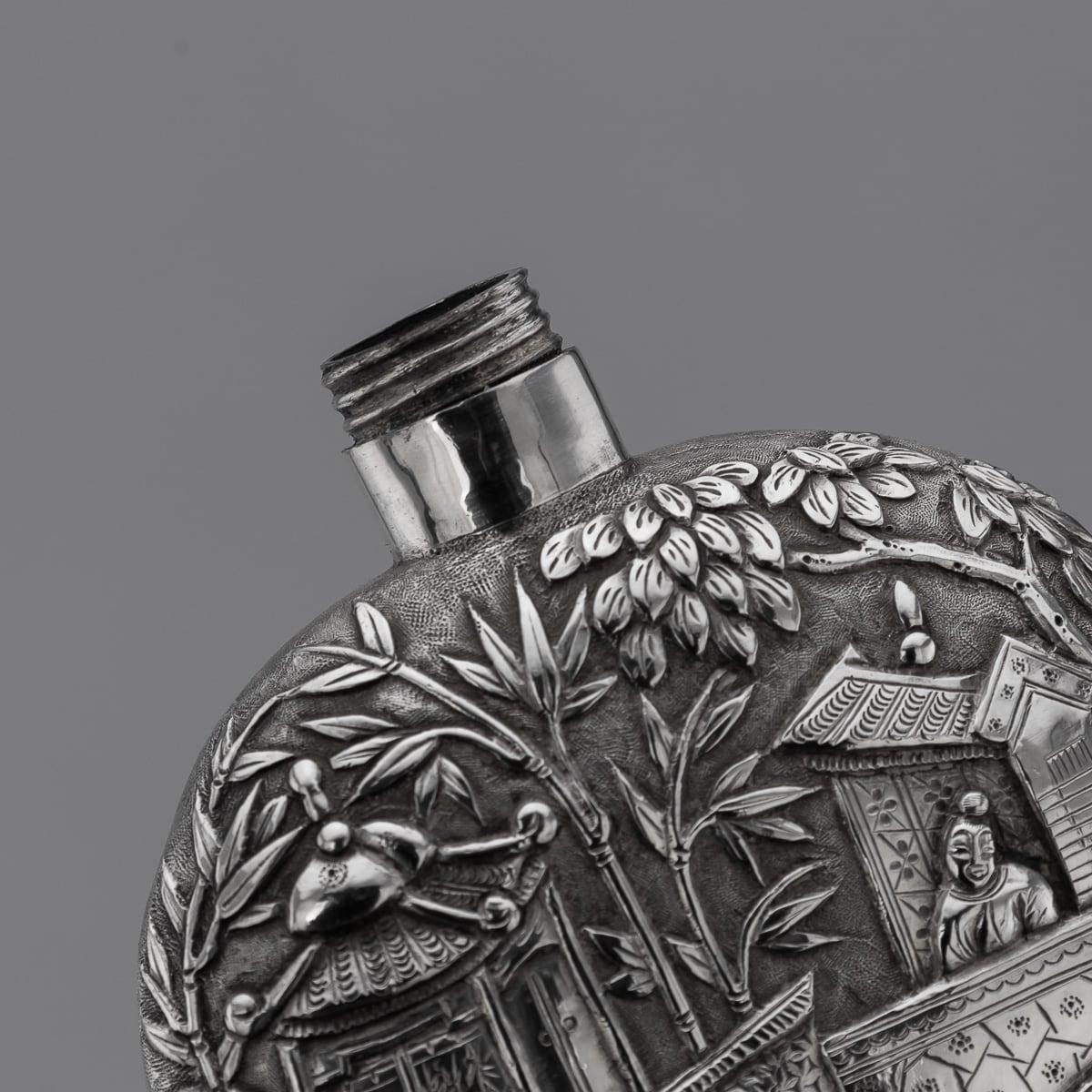 Antigua petaca de plata maciza de exportación china del siglo XX, Cantón c.1900 Silver en venta