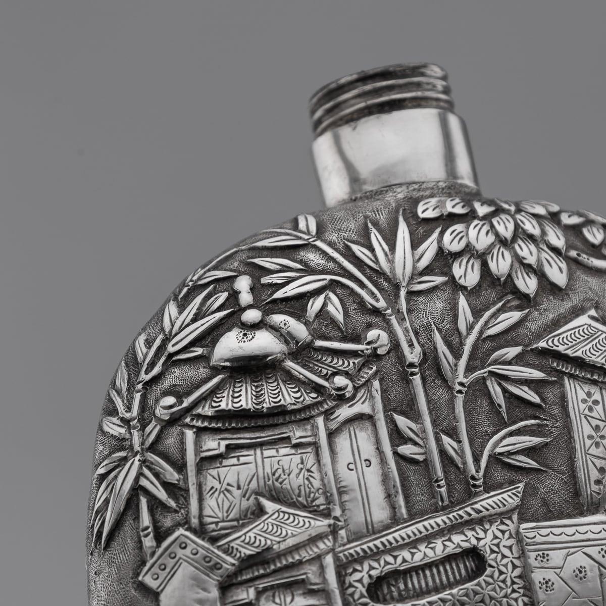 Antigua petaca de plata maciza de exportación china del siglo XX, Cantón c.1900 en venta 1