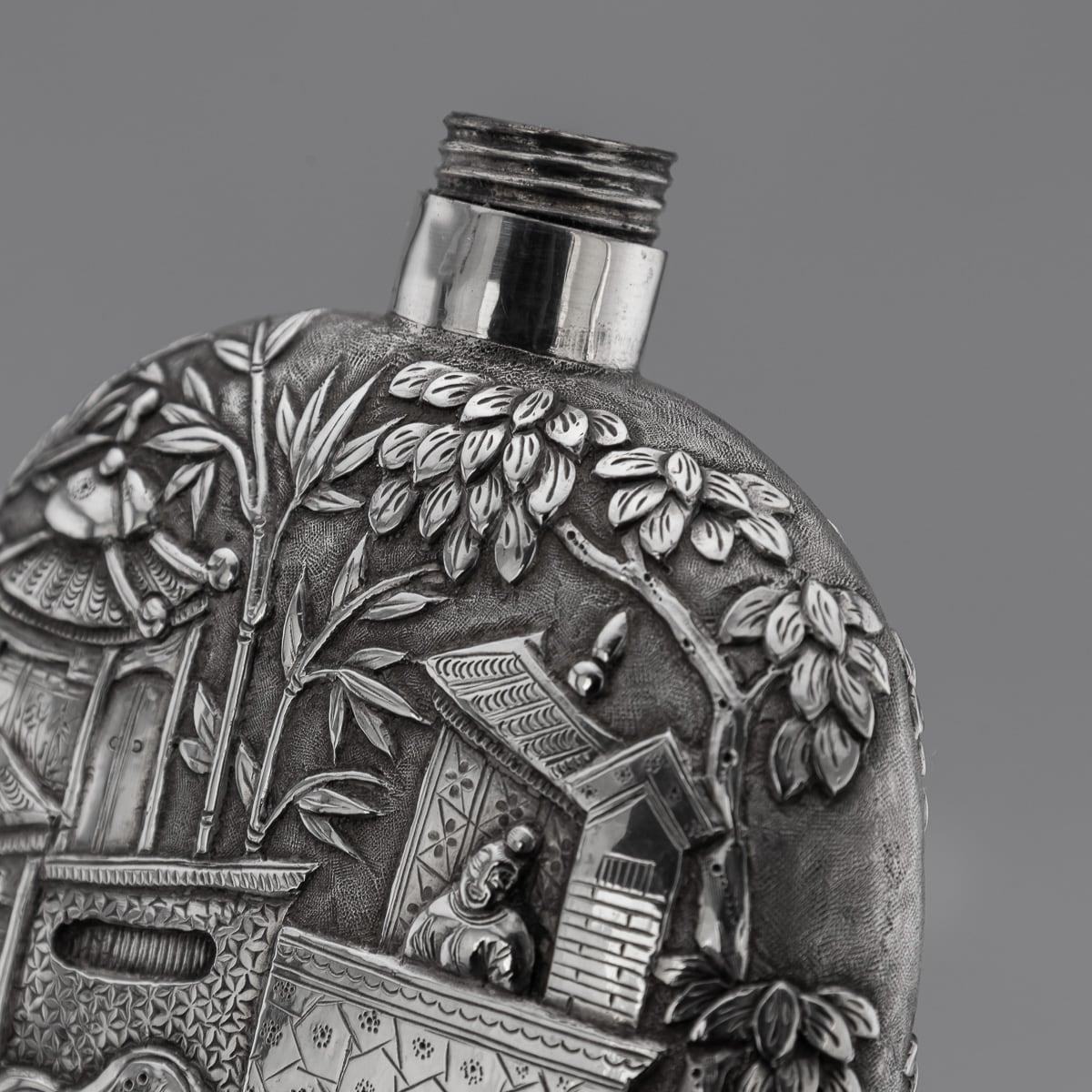 Antigua petaca de plata maciza de exportación china del siglo XX, Cantón c.1900 en venta 2