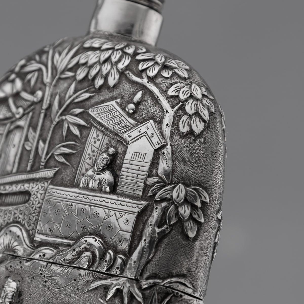 Antigua petaca de plata maciza de exportación china del siglo XX, Cantón c.1900 en venta 3