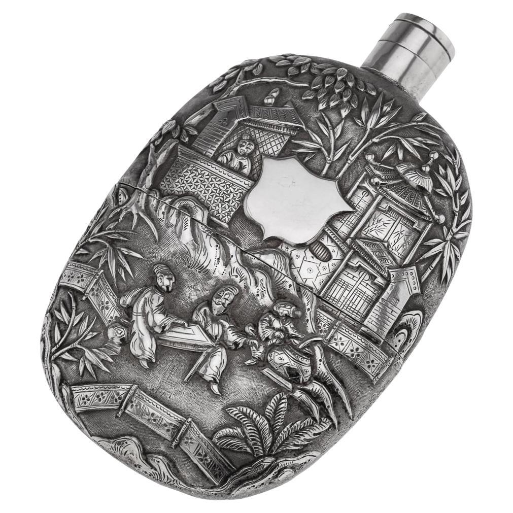 Antigua petaca de plata maciza de exportación china del siglo XX, Cantón c.1900 en venta