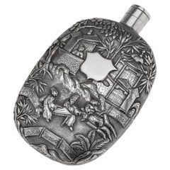 Antigua petaca de plata maciza de exportación china del siglo XX, Cantón c.1900