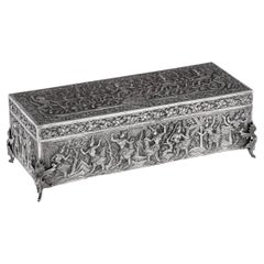 Antique 20th Century Chinese Export Solid Silver "Pandara Jataka" Box, Bao Xing