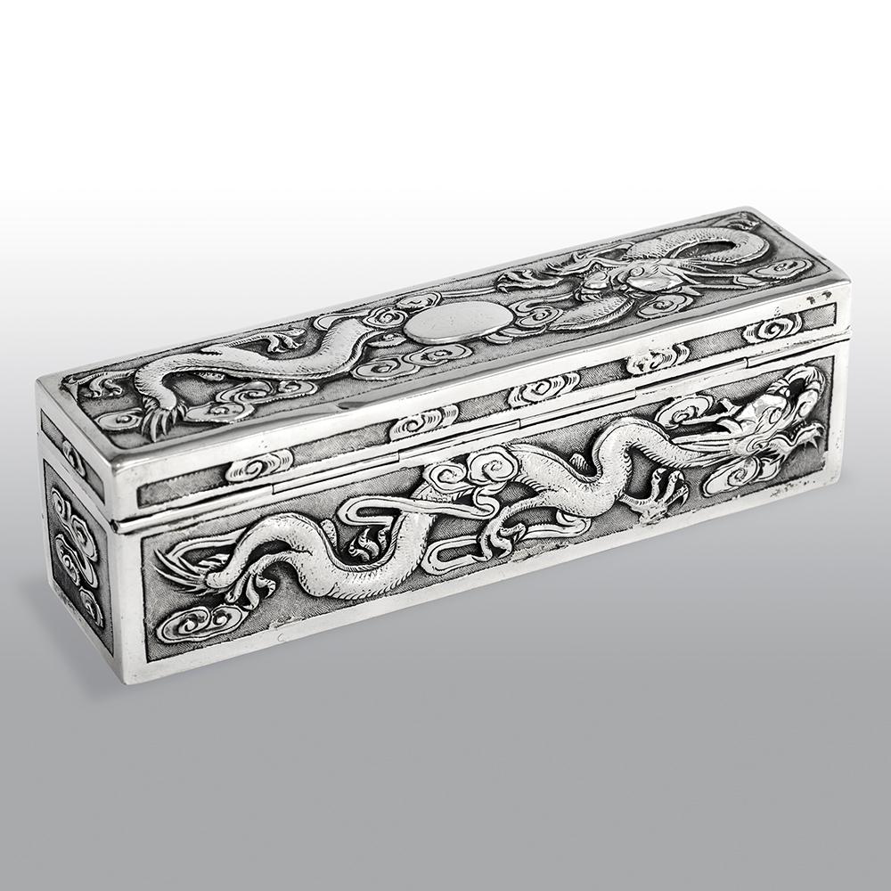 Embossed Antique 20th Century Chinese Export Solid Silver Presentation Box