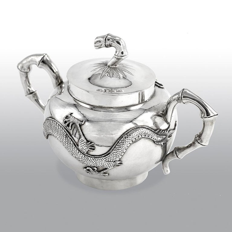 Antique 20th Century Chinese Export Solid Silver Sugar Bowl For Sale at