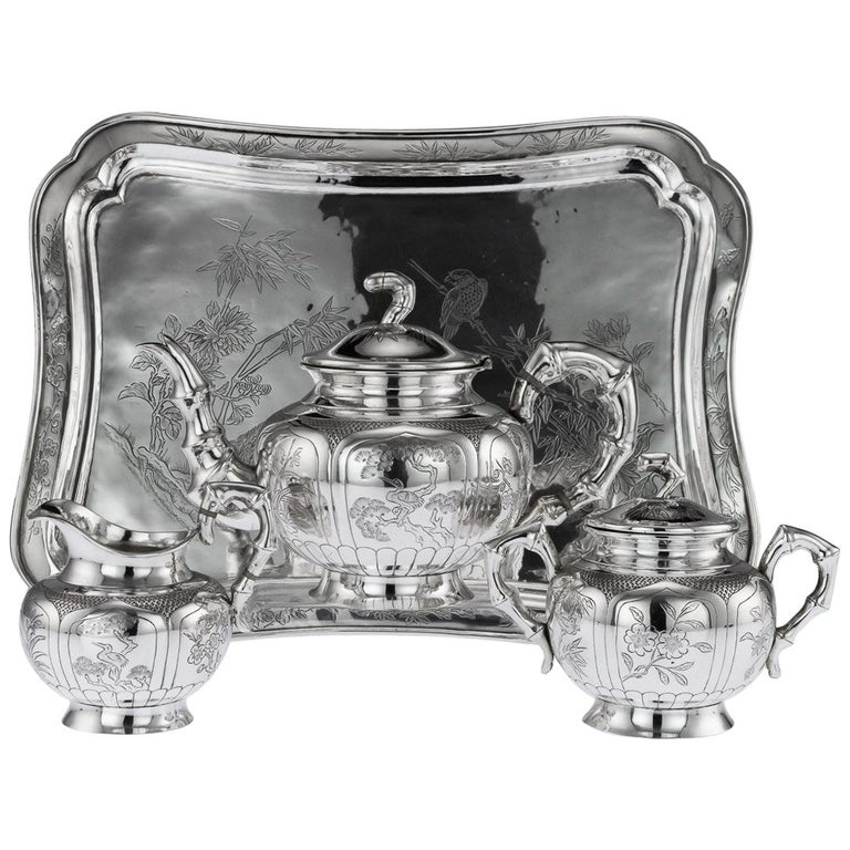 Antique 20th Century Chinese Solid Silver 3-Piece Tea Set ...