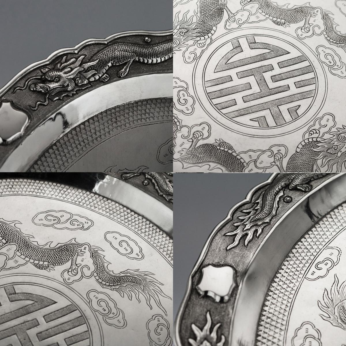 Antique 20th Century Chinese Solid Silver Dragon Sake Set on Tray, circa 1910 1