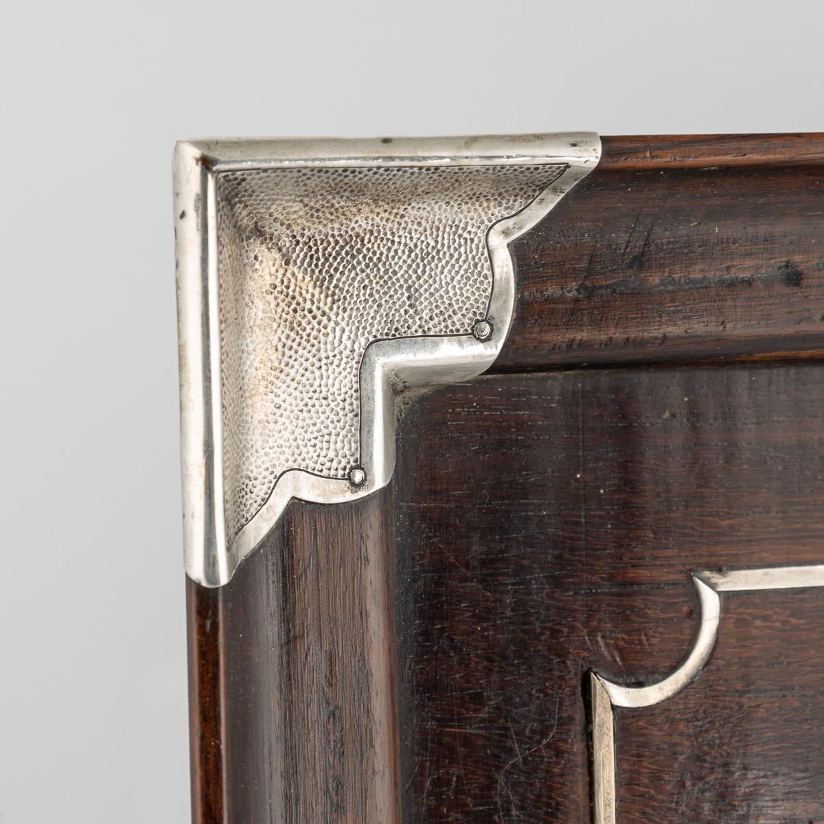 Antico vassoio da tè cinese del XX secolo in argento massiccio e legno, 1900 ca. in vendita 9