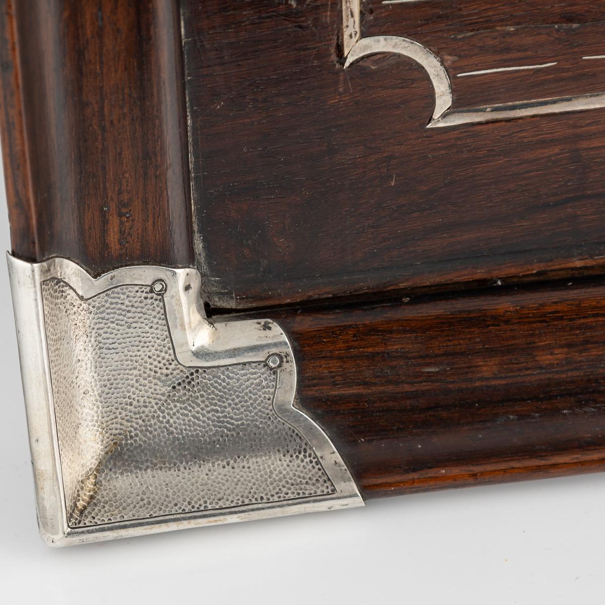 Antico vassoio da tè cinese del XX secolo in argento massiccio e legno, 1900 ca. In condizioni buone in vendita a Royal Tunbridge Wells, Kent