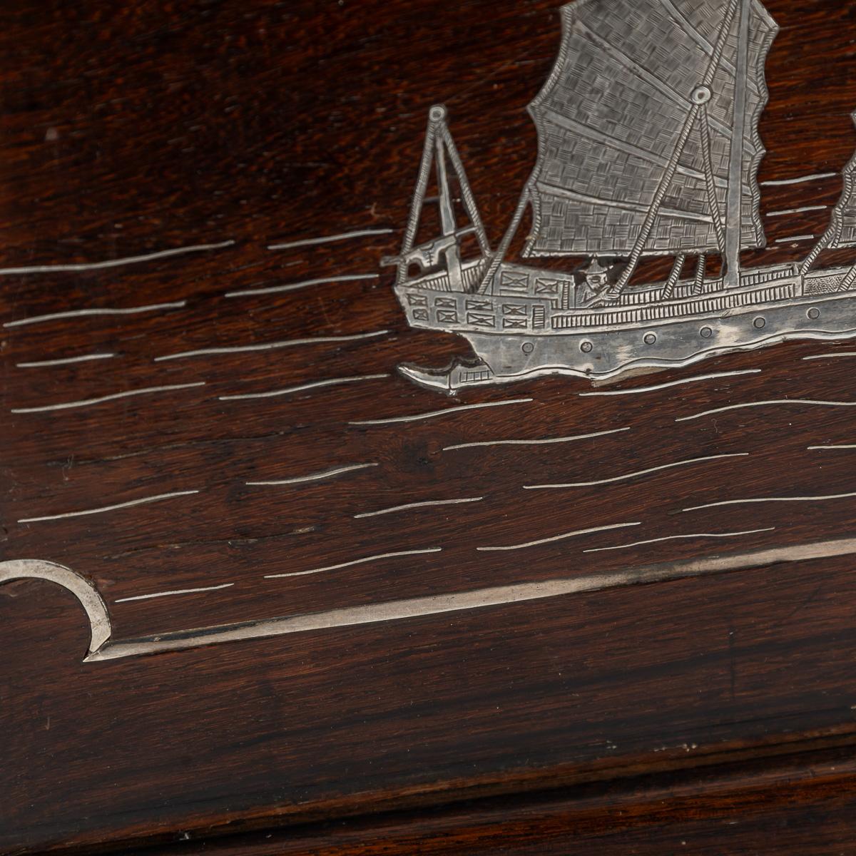 Argento Antico vassoio da tè cinese del XX secolo in argento massiccio e legno, 1900 ca. in vendita
