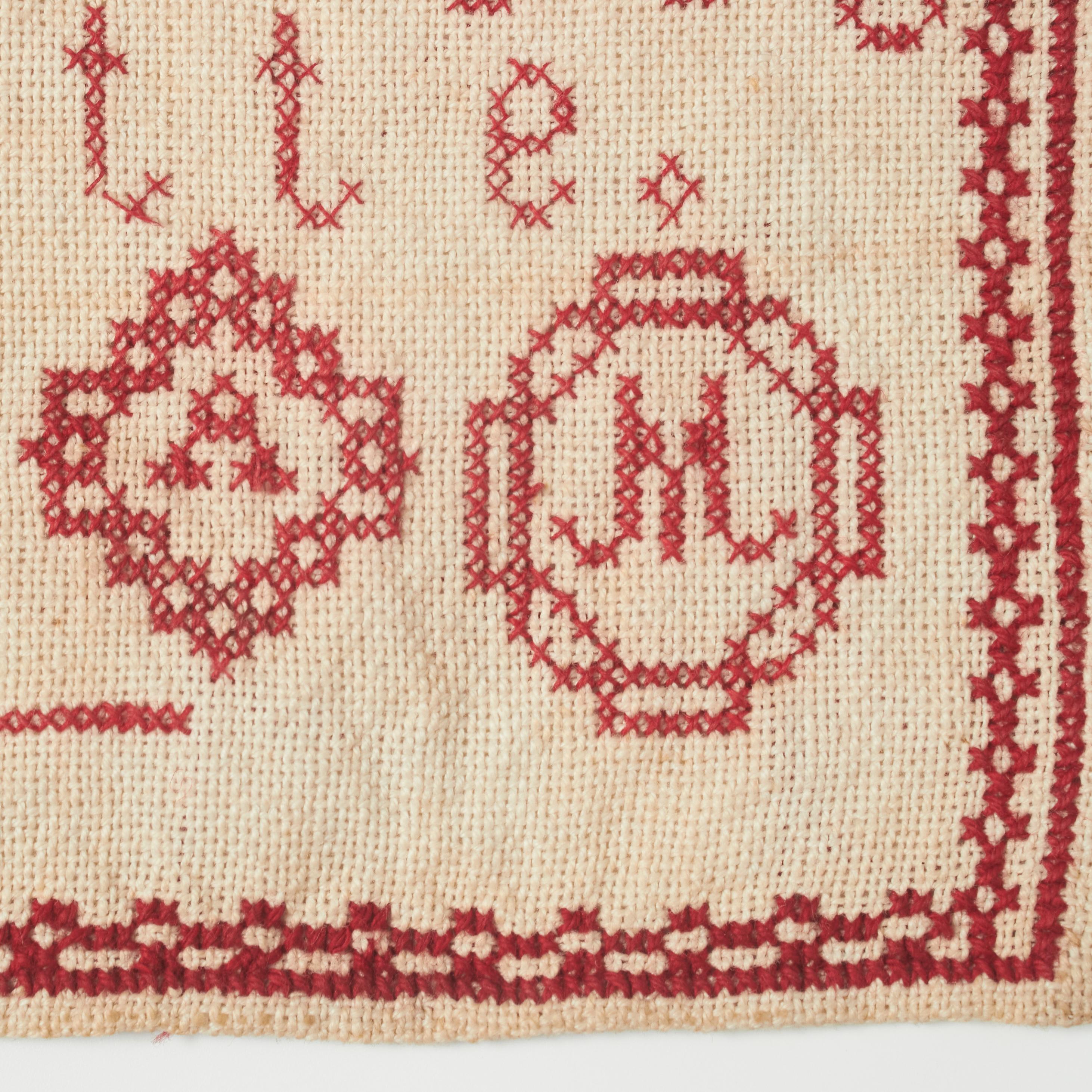 French Antique 20th Century Cross-Stitch Sampler with Alphabet & Numbers For Sale