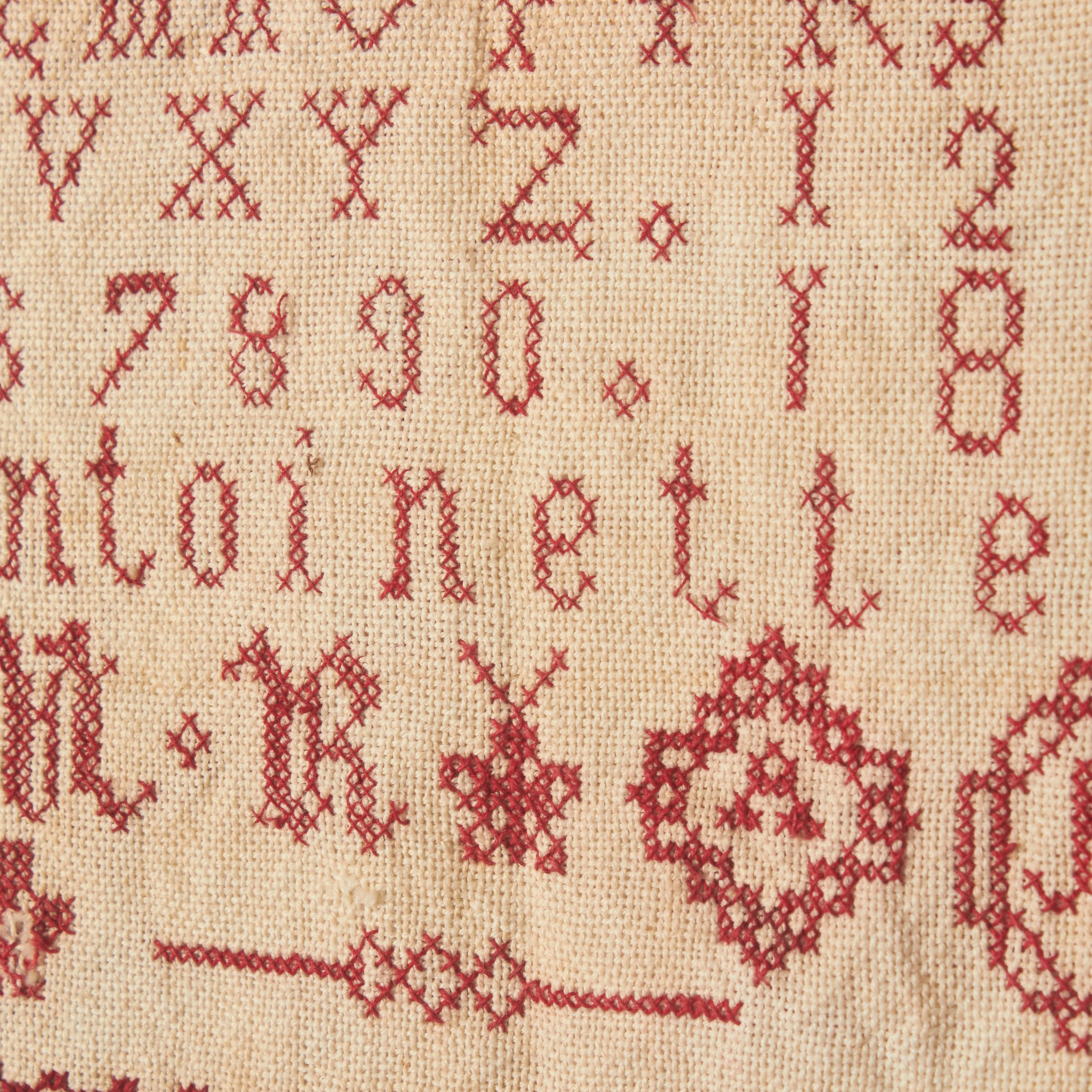 Antique 20th Century Cross-Stitch Sampler with Alphabet & Numbers In Fair Condition For Sale In Barcelona, Barcelona