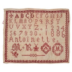 Antique 20th Century Cross-Stitch Sampler with Alphabet & Numbers