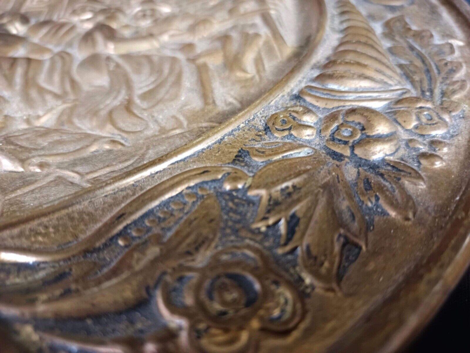 Antique 20th Century Decorative Brass Plate - Repoussé Tavern Scene - 2Y125 1