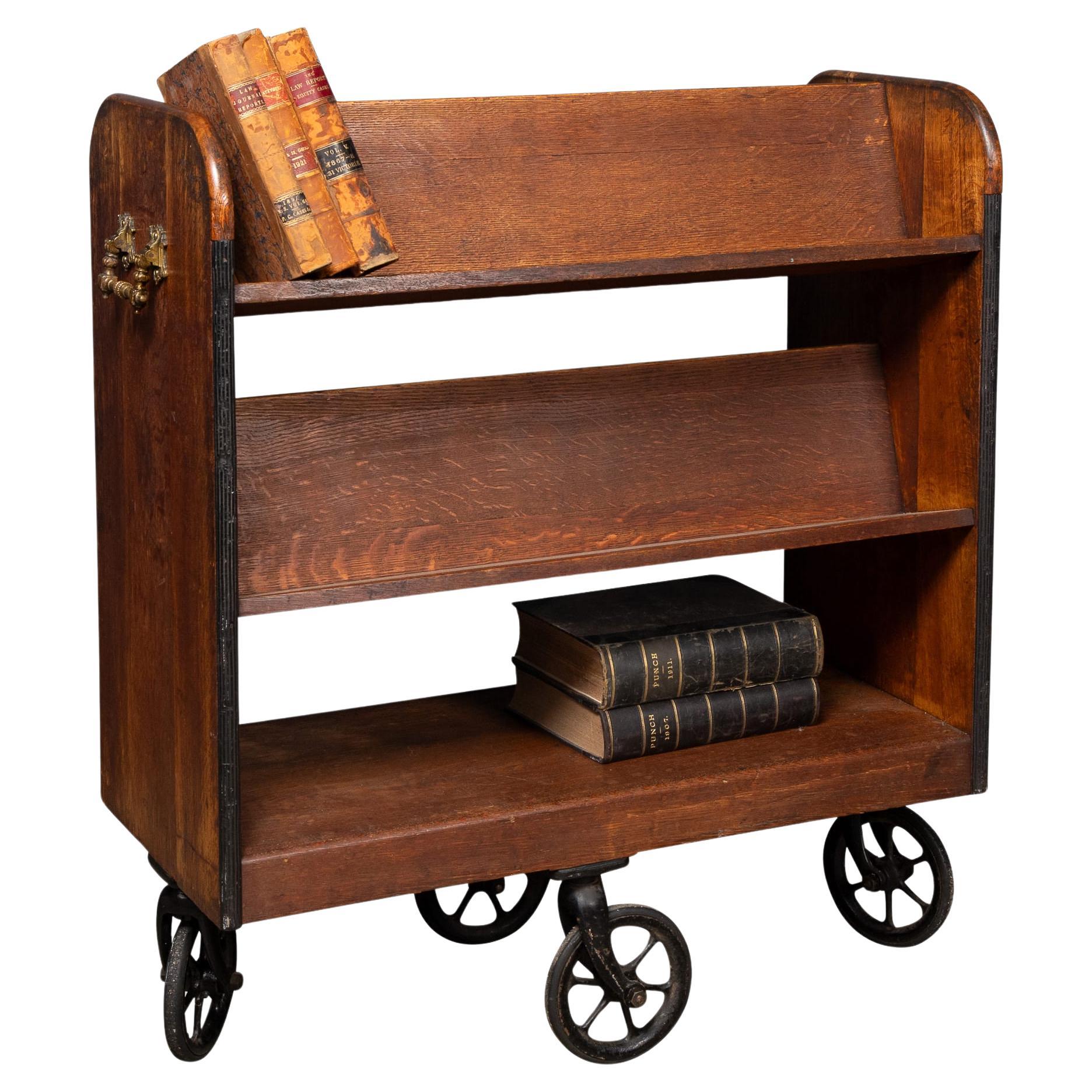Antique 20th Century Edwardian Oak Library Trolley c.1900