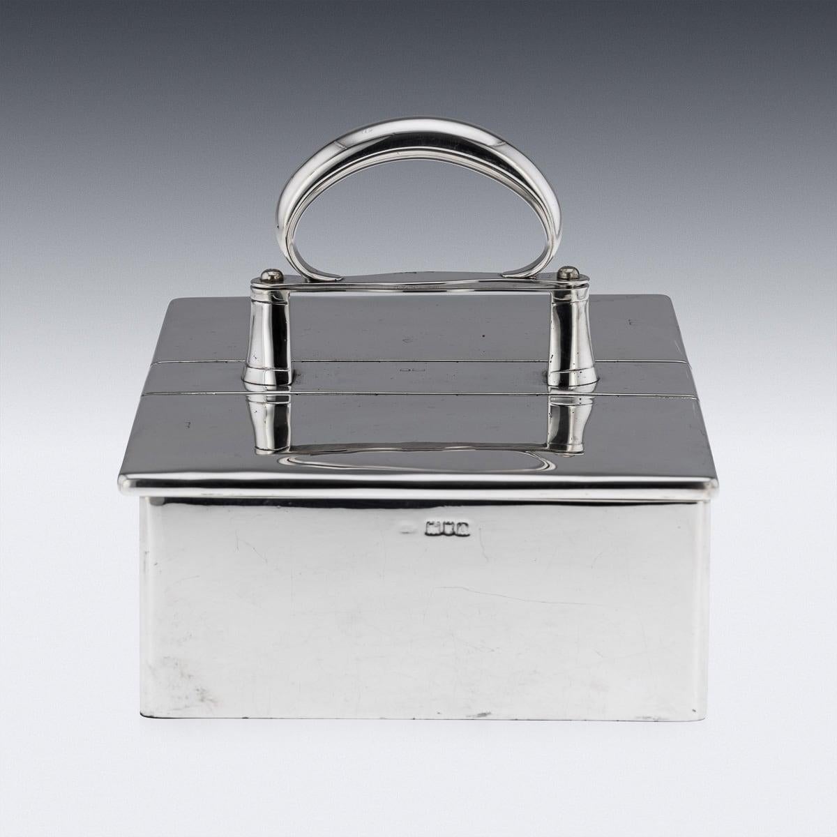 Antigua caja de puros de plata maciza eduardiana del siglo XX, Londres c.1909 Silver en venta