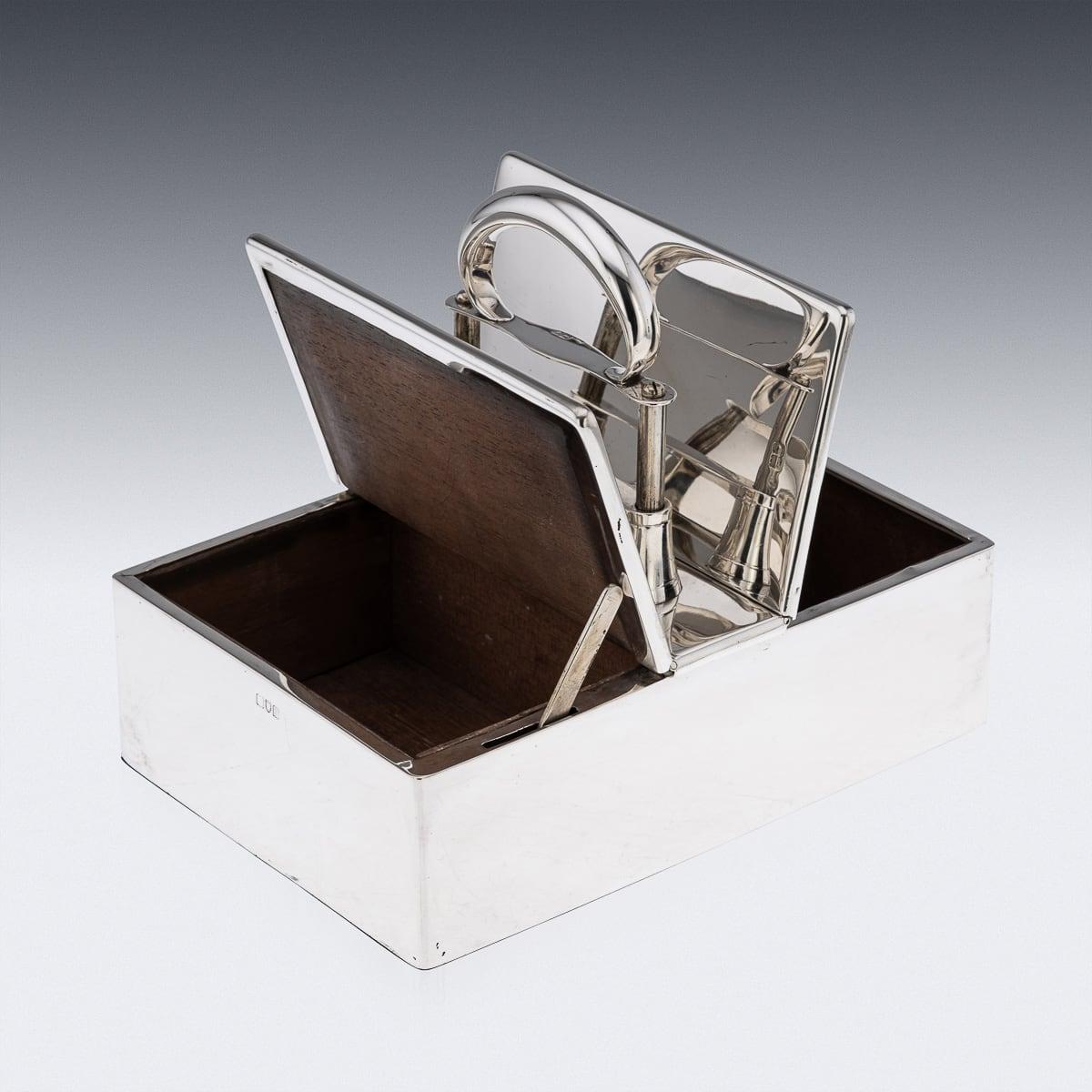 Antigua caja de puros de plata maciza eduardiana del siglo XX, Londres c.1909 en venta 1