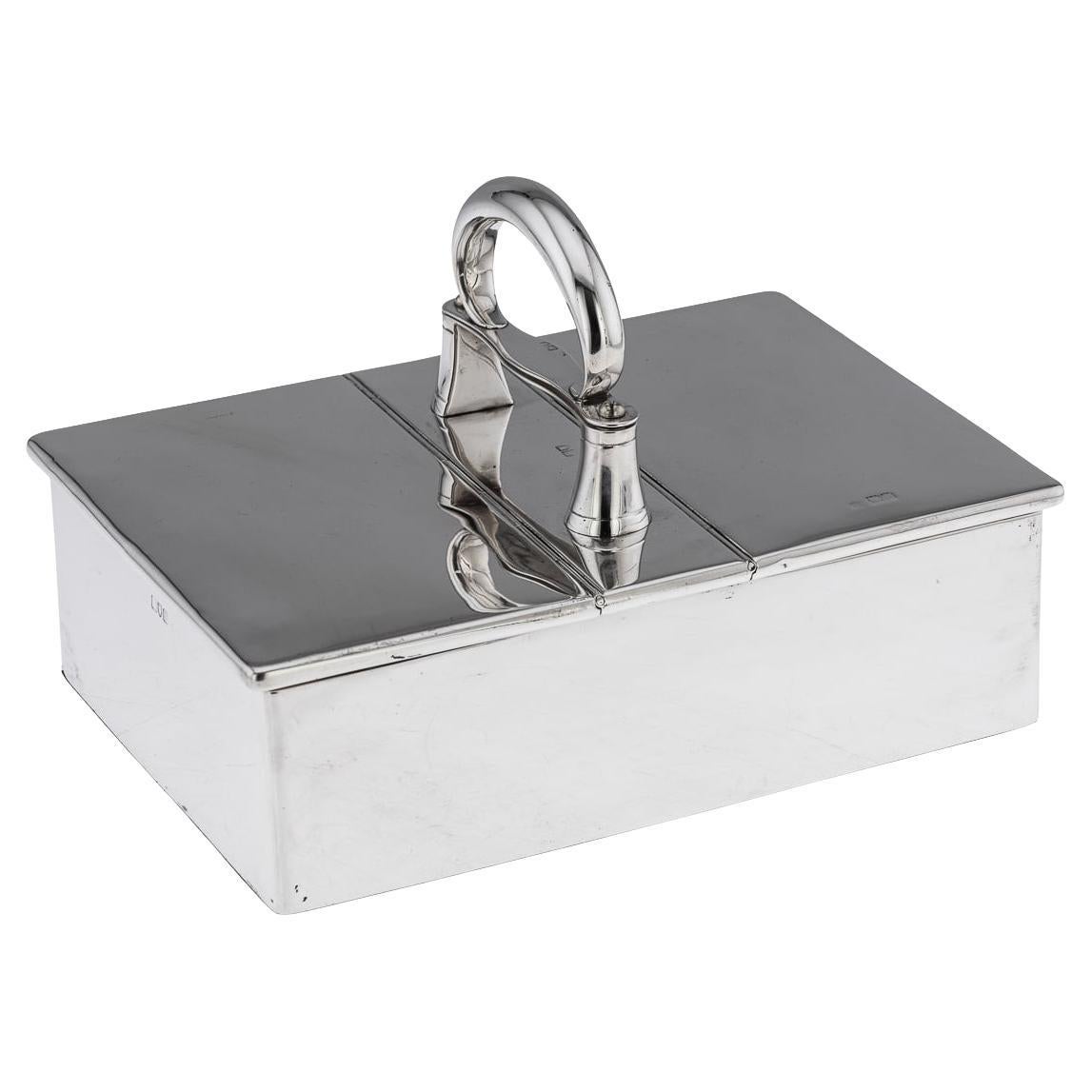 Antigua caja de puros de plata maciza eduardiana del siglo XX, Londres c.1909