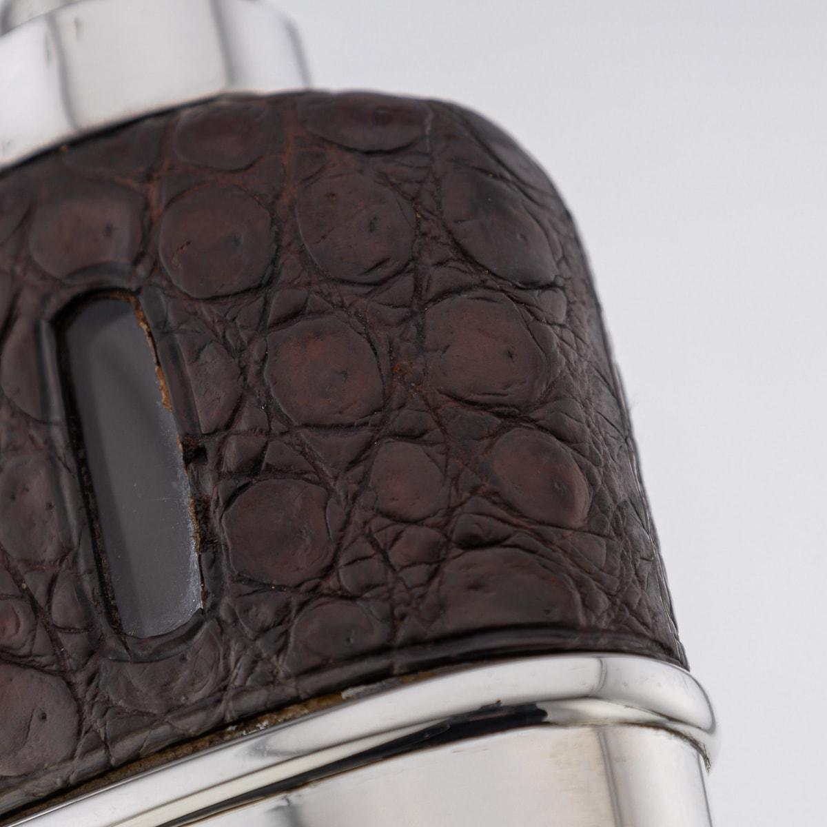 Antique 20th Century Edwardian Solid Silver & Crocodile Leather Hip Flask c.1911 4