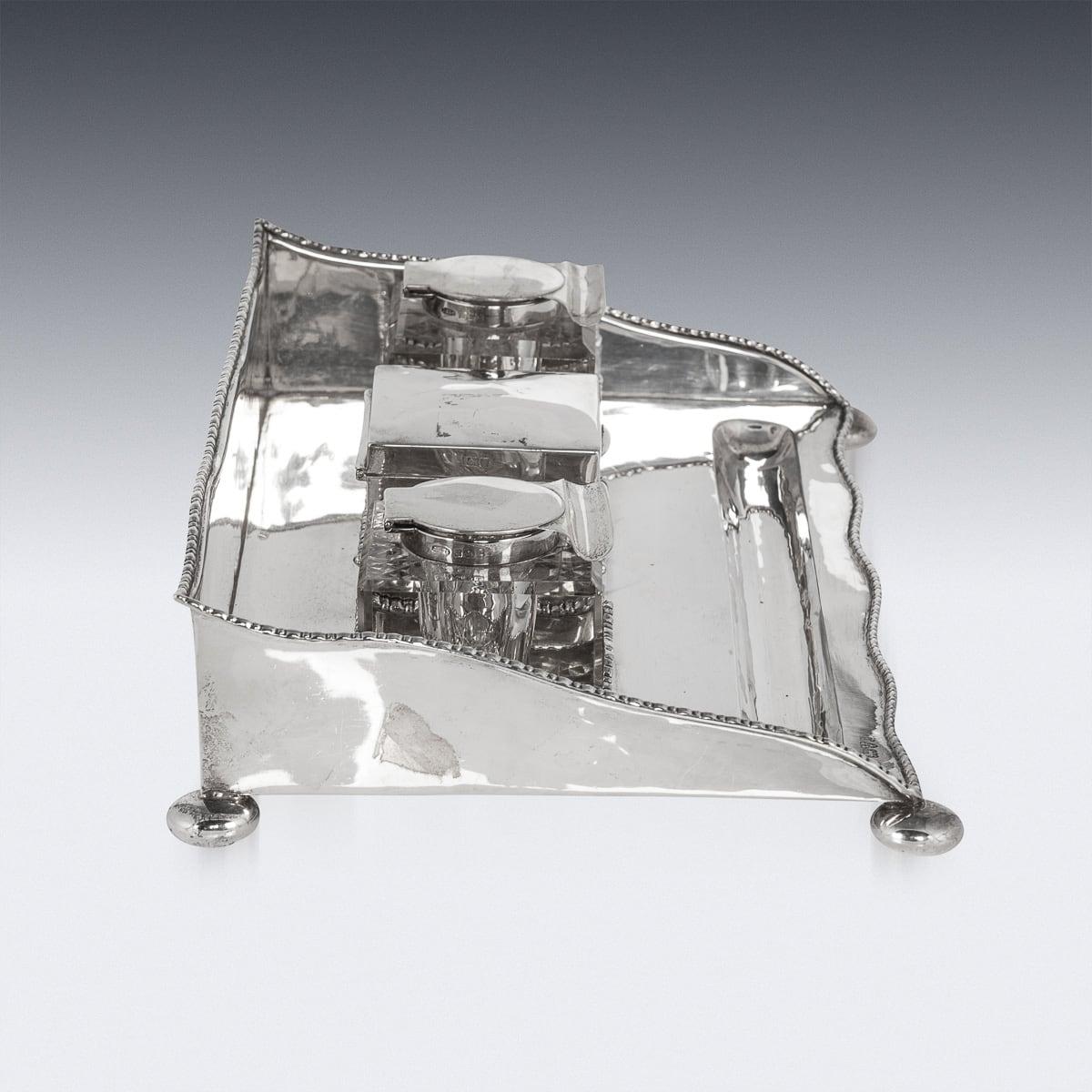 Antikes edwardianisches Tintenfass-Schreibtischset aus massivem Silber des 20. Jahrhunderts, Chester um 1908 im Zustand „Gut“ im Angebot in Royal Tunbridge Wells, Kent