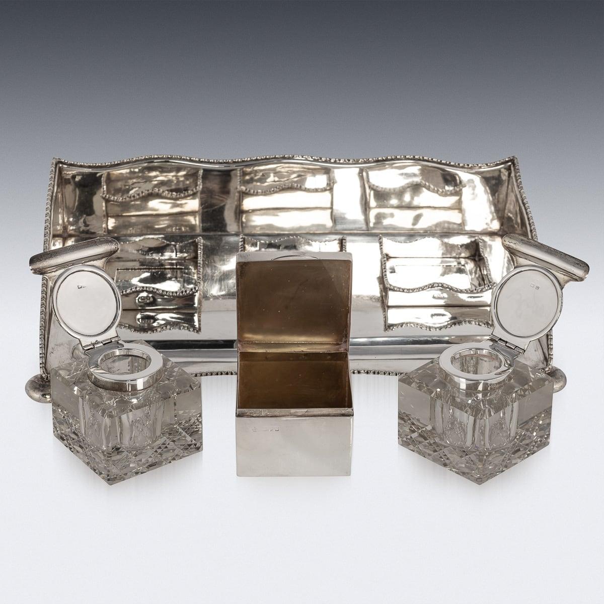 Antikes edwardianisches Tintenfass-Schreibtischset aus massivem Silber des 20. Jahrhunderts, Chester um 1908 im Angebot 1