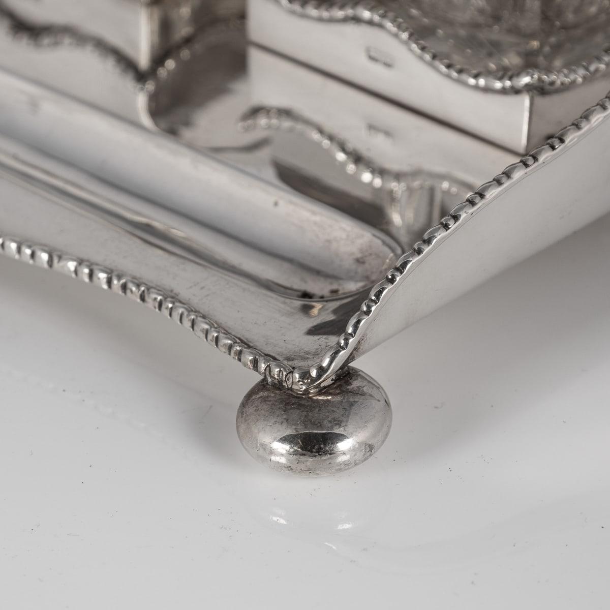 Antikes edwardianisches Tintenfass-Schreibtischset aus massivem Silber des 20. Jahrhunderts, Chester um 1908 im Angebot 2