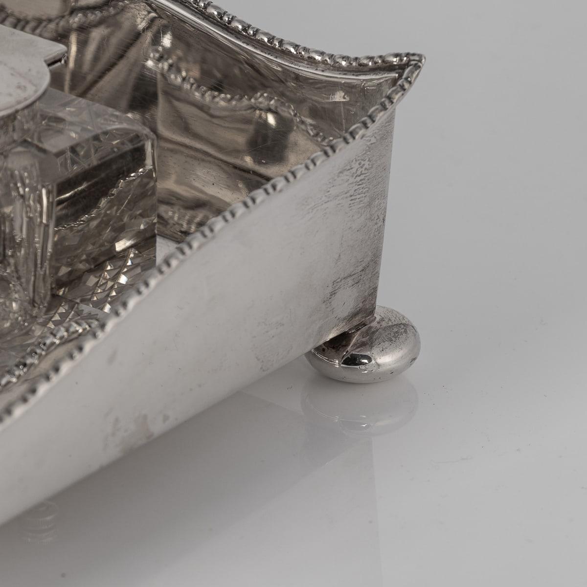 Antikes edwardianisches Tintenfass-Schreibtischset aus massivem Silber des 20. Jahrhunderts, Chester um 1908 im Angebot 3