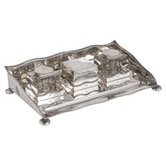 Antique 20th Century Edwardian Solid Silver Inkwell Desk Set, Chester c.1908