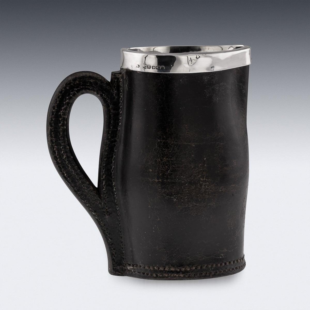 Antique 20ème siècle Edwardian Solid Silver & Leather 'Bombard' Jug c.1906 Bon état - En vente à Royal Tunbridge Wells, Kent